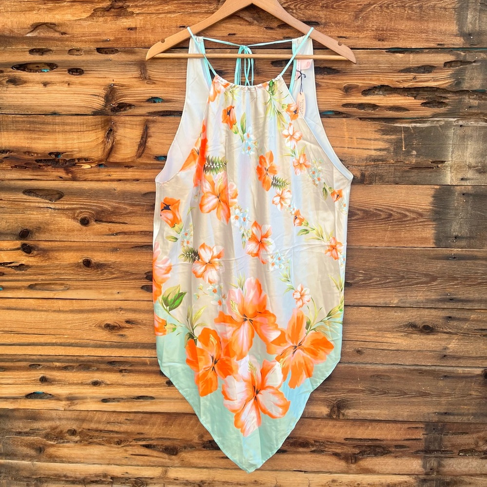 VICTORIA’S SECRET | NWT Tropical Blue Floral Satin Dress M